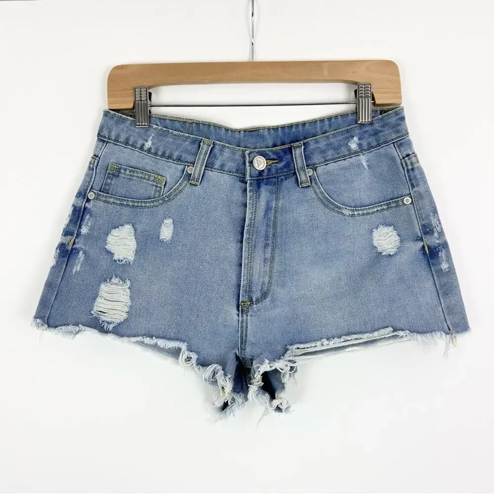 UNIF‎ Light Wash Denim Shorts Distressed Indie Size 26